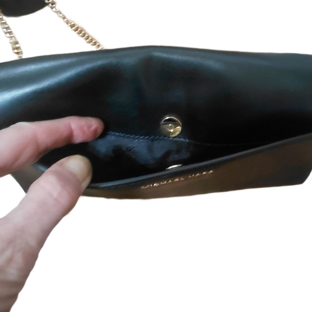 Michael Kors Bellamie COOL Black Leather Crossbody Clutch with Gold Chain - Picture 12 of 15